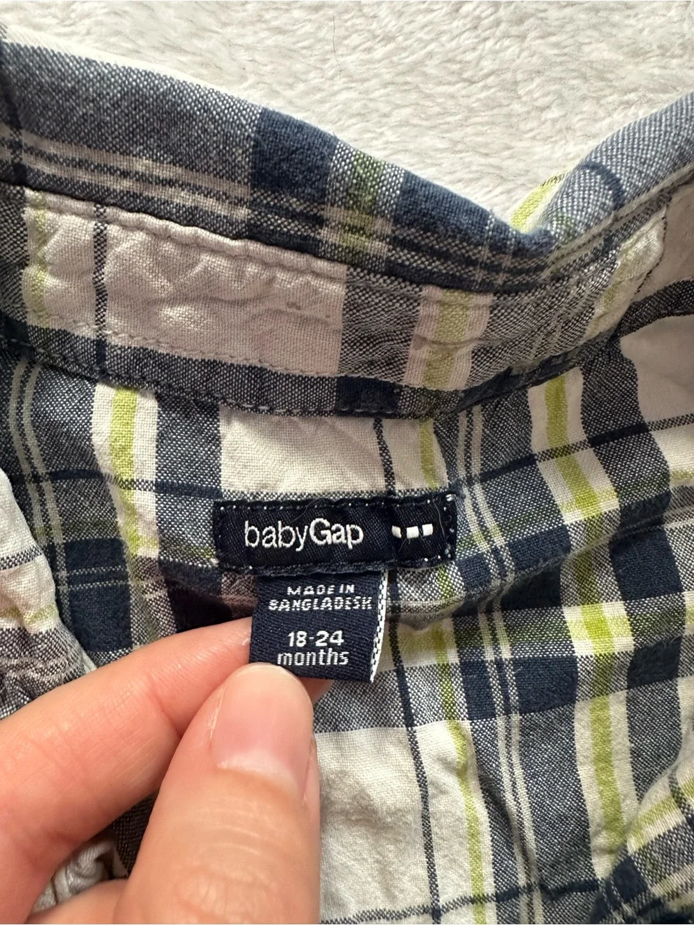 Baby Gap Plaid Short Sleeve Button Up Shirt White Blue Boys Size 18-24 Months